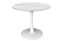 Стіл Обідній OPAL CERAMIC Snow White Matt (white legs) Bjorn 90х90 Білий Ефект Мармуру жива фотографія