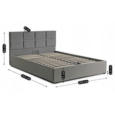 Кровать бархатная MEBEL ELITE MANDA Velvet 140x200 см Серый реальная фотография