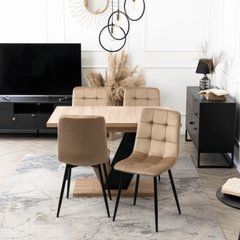 MEBEL ELITE Набір CLARK Стіл 120-160 см Artisan Дуб/Чорний та 4 стільці PERU Бежевий