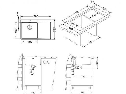 Кухонна мийка PURE 40L Alveus 79x52,5x20,5 Полірована