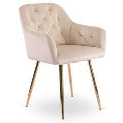 Стілець оксамитовий MEBEL ELITE RAYA, кремовий / золотий жива фотографія