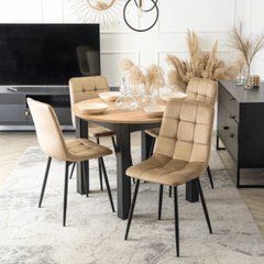 MEBEL ELITE Комплект HARRY Стіл 102-142 см Artisan Дуб/Чорний та 4 стільці PERU Бежевий