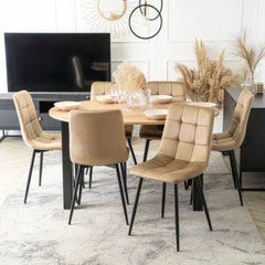 MEBEL ELITE Комплект HARRY Стіл 102-142 см Artisan Дуб/Чорний та 6 стільців PERU Бежевий