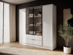 Гардеробна / шафа для одягу Perfect Home Келлі / Kelly 4DRM 4-дверна з центральними прозорими дверцятами та додатковими полицями Кашемір жива фотографія