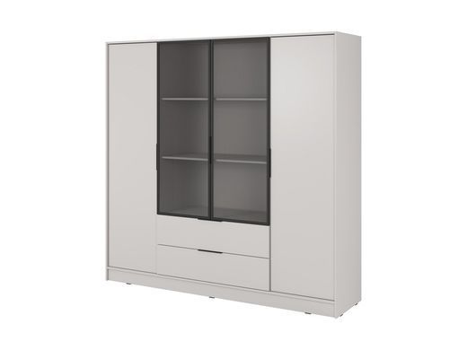 Гардеробна / шафа для одягу Perfect Home Келлі / Kelly 4DRM 4-дверна з центральними прозорими дверцятами та додатковими полицями Кашемір жива фотографія