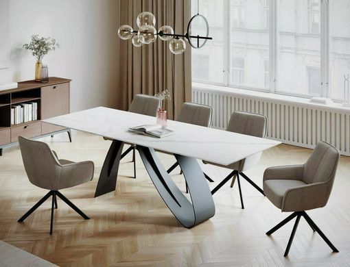 Стол Обеденный DIUNA CERAMIC Signal STATUARIO VENATO 160(240)X90 Белый Мат / Черный мат реальная фотография