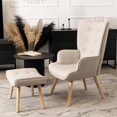 Кресло мягкое с подставкой для ног MEBEL ELITE LOZANO 2 Velvet ткань Беж