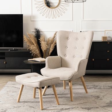 Кресло мягкое с подставкой для ног MEBEL ELITE LOZANO 2 Velvet ткань Беж