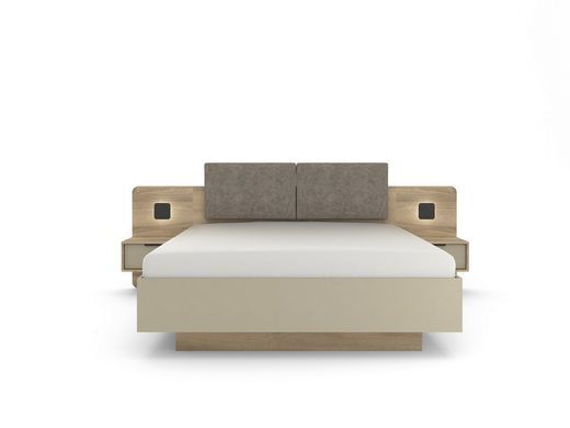 Ліжко (каркас) Perfect Home Летто / Letto 160 двоспальне з тумбами приліжковими та підсвіткою Дуб терра темний/сірий кам'яний жива фотографія