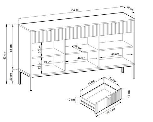 Комод Perfect Home Новая/Nova 3-дверный с 3 ящиками и золотыми ножками KSZ154 Белый реальная фотография