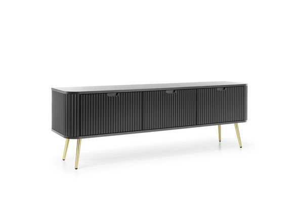 Тумба под телевизор Perfect Home Зова/Zova 3-дверная с золотыми ножками RTV168 Черный реальная фотография