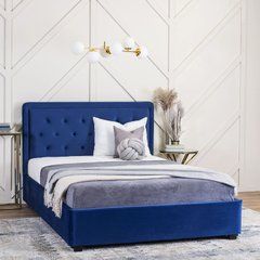Ліжко двоспальне оксамитове MEBEL ELITE CROS Velvet 140x200 см Синій жива фотографія