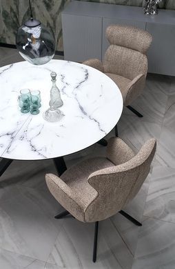 Стол раскладной HALMAR VERTIGO 130-180х130 см столешница &ndash; белый мрамор, ножки &ndash; черные реальная фотография