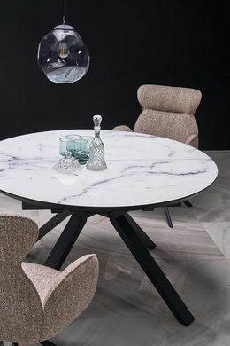 Стол раскладной HALMAR VERTIGO 130-180х130 см столешница &ndash; белый мрамор, ножки &ndash; черные реальная фотография