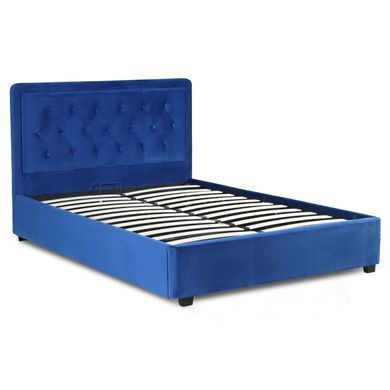 Кровать двуспальная бархатная MEBEL ELITE CROS Velvet 140x200 см Синий реальная фотография