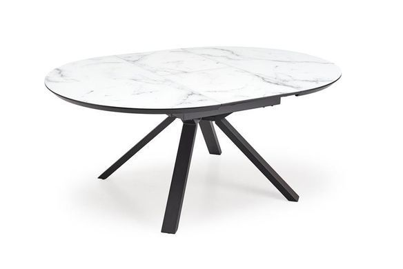 Стол раскладной HALMAR VERTIGO 130-180х130 см столешница &ndash; белый мрамор, ножки &ndash; черные реальная фотография