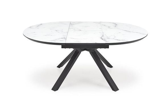 Стол раскладной HALMAR VERTIGO 130-180х130 см столешница &ndash; белый мрамор, ножки &ndash; черные реальная фотография