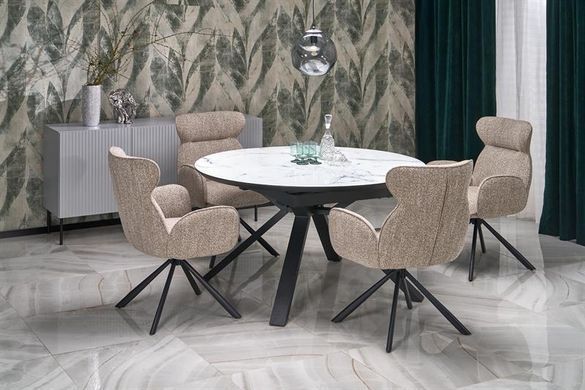 Стол раскладной HALMAR VERTIGO 130-180х130 см столешница &ndash; белый мрамор, ножки &ndash; черные реальная фотография