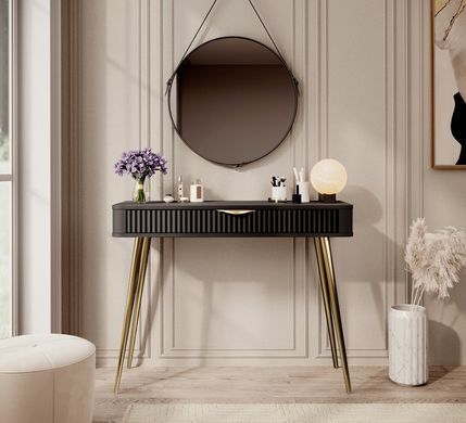 Стол туалетный Perfect Home Ланте/Lante 1S/100 с 1 ящиком и золотыми ножками Черный реальная фотография