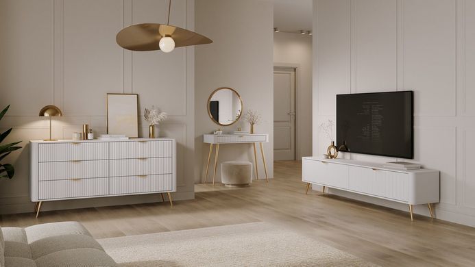 Комод Perfect Home Ланте / Lante з 6 шухлядами і золотими ніжками 6S/163 Білий жива фотографія