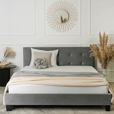 Кровать бархатная MEBEL ELITE BUENO Velvet 160x200 см Серый реальная фотография