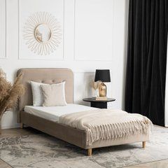 Ліжко оксамитове MEBEL ELITE DENNIS Velvet 90x200 Беж жива фотографія