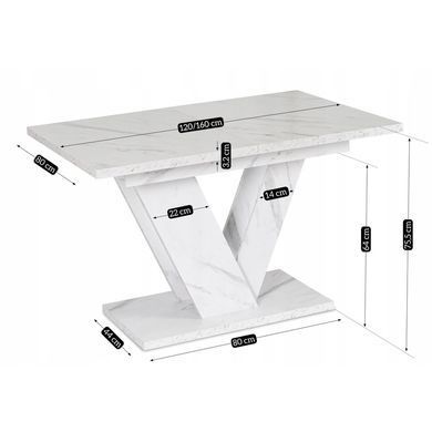 Стол раскладной MEBEL ELITE CLARK 120(160)х80 см Белый мрамор реальная фотография