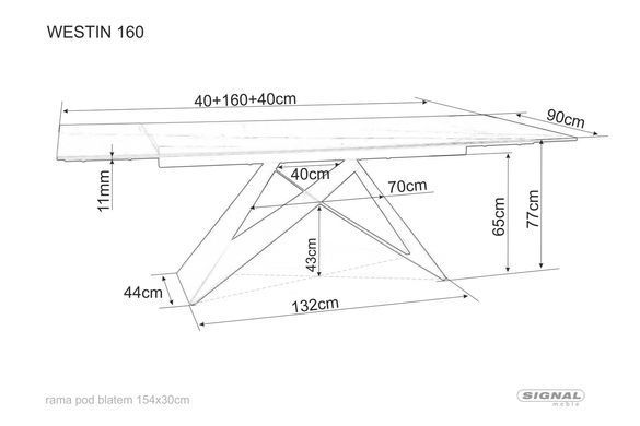 Стол Обеденный WESTIN CERAMIC Signal BRĄZ SABBIA 160(240)X90 Свет Коричневый Мат / Черный Мат реальная фотография