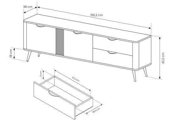 Тумба під ТВ Perfect Home Веріс / Veris 2D2S/195 2-дверна з 2 шухлядами Дуб дунін/чорний жива фотографія