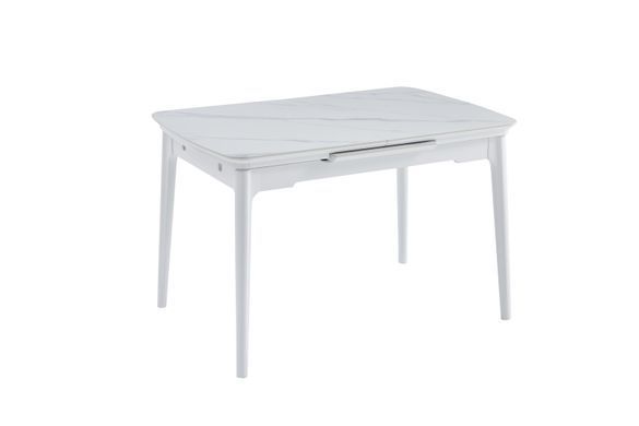Стол Обеденный ASKOLD CERAMIC Snow white Matt (White leg) Bjorn 140(180)х80 Белый Эффект Мрамора реальная фотография