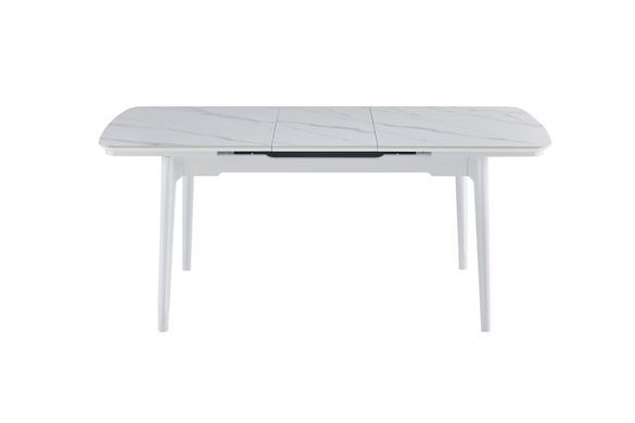 Стол Обеденный ASKOLD CERAMIC Snow white Matt (White leg) Bjorn 140(180)х80 Белый Эффект Мрамора реальная фотография