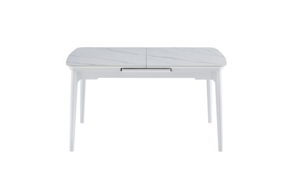 Стол Обеденный ASKOLD CERAMIC Snow white Matt (White leg) Bjorn 140(180)х80 Белый Эффект Мрамора реальная фотография