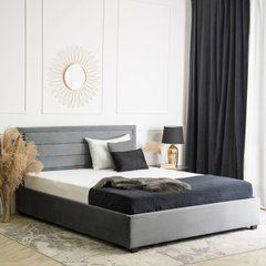 Ліжко оксамитове MEBEL ELITE BLOOM Velvet 160x200см Сірий жива фотографія