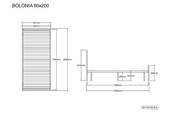 Ліжко BOLONIA Signal 90x200 Чорний жива фотографія