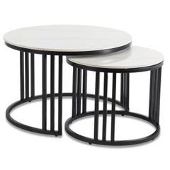 Комплект журнальних столиків MEBEL ELITE JERRY, 70/45 і 50/40 см, Білий мармур / чорний жива фотографія