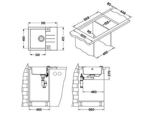 Кухонная мойка R&R ROCK 30 Alveus 59,5x47,5x16  Черый