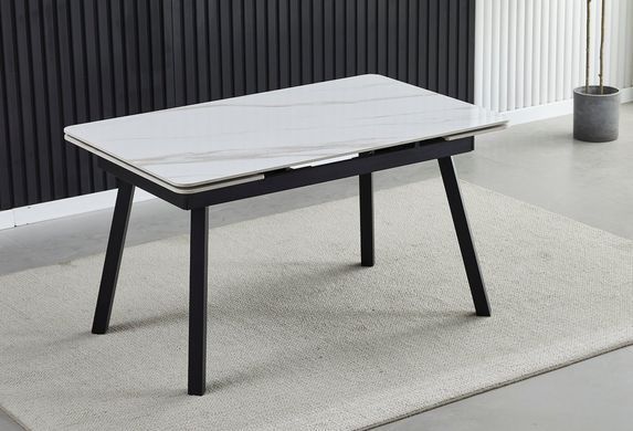 Стол раскладной MADRID CERAMIC Intarsio 140(200)*85 Белый Глянец Черный реальная фотография