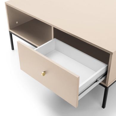 Стол журнальный Perfect Home Моно/Mono с 2 ящиками и черными ножками ML104 Беж песочный реальная фотография