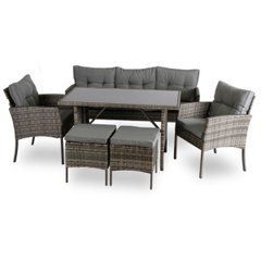 Набір садових меблів MEBEL ELITE ATLANTA (Диван+2 крісла+2 пуфа+стіл) Сірий / техноротанг