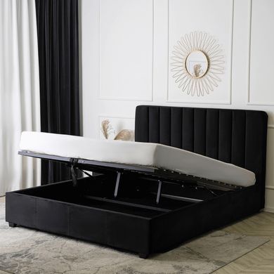 Кровать двуспальная бархатная 160x200 MEBEL ELITE MARI Velvet Черный реальная фотография