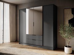 Шафа для одягу Perfect Home Келлі / Kelly 4DL 4-дверна з дзеркалом Графіт жива фотографія