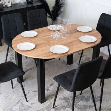 MEBEL ELITE Комплект HARRY стол 102-142 см дуб крафт/черный и 6 стульев PERU 2 черный
