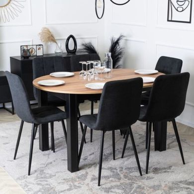 MEBEL ELITE Комплект HARRY стол 102-142 см дуб крафт/черный и 6 стульев PERU 2 черный